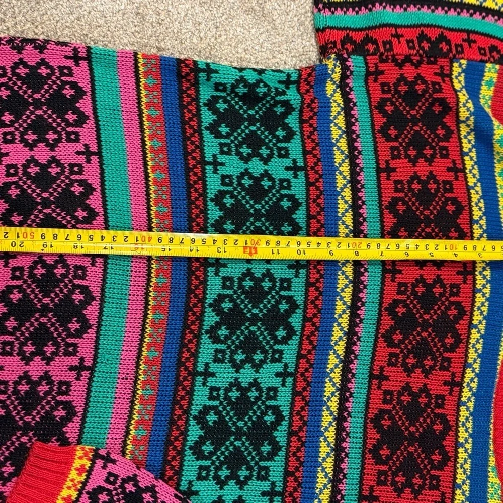 Vintage 80s Fair Isle Rainbow Sweater – Bright Geometric Knit Retro Ski Lodge M - Picture 4 of 6